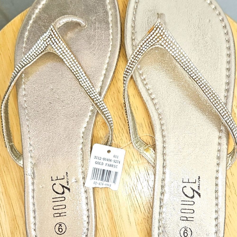 ROUGE Women's Gold Sparkly Flip Flops Size 9 BRAND NEW - Picture 3 of 6